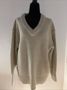 Soft V-Neck Oversized Sweater in Cream